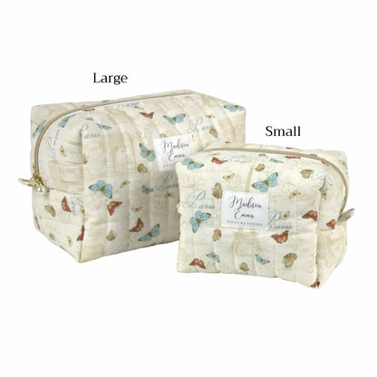 Handmade makeup bag size comparison.  Paris with Eiffel Tower and butterflies on cream fabric - gift for her NZ