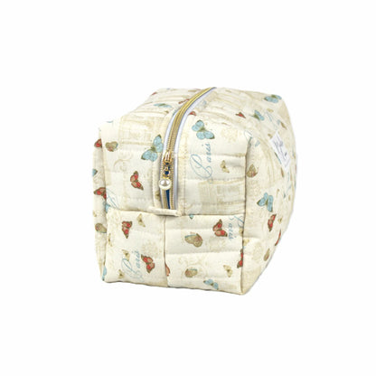 Handmade large makeup bag, classic Paris with Eiffel Tower and butterflies on cream fabric with gold zip and pearl zip pull - gift for her NZ