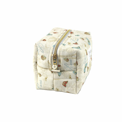 Handmade small makeup bag, classic Paris with Eiffel Tower and butterflies on cream fabric with gold zip and pearl zip pull - gift for her NZ
