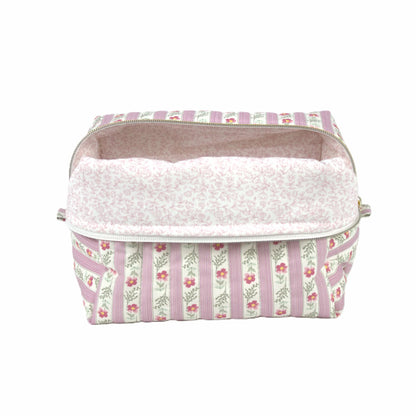 Handmade large makeup bag, pink floral striped with pink floral liner - gift for her NZ