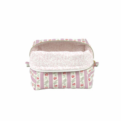 Handmade small makeup bag, pink floral striped with pink floral liner - gift for her NZ